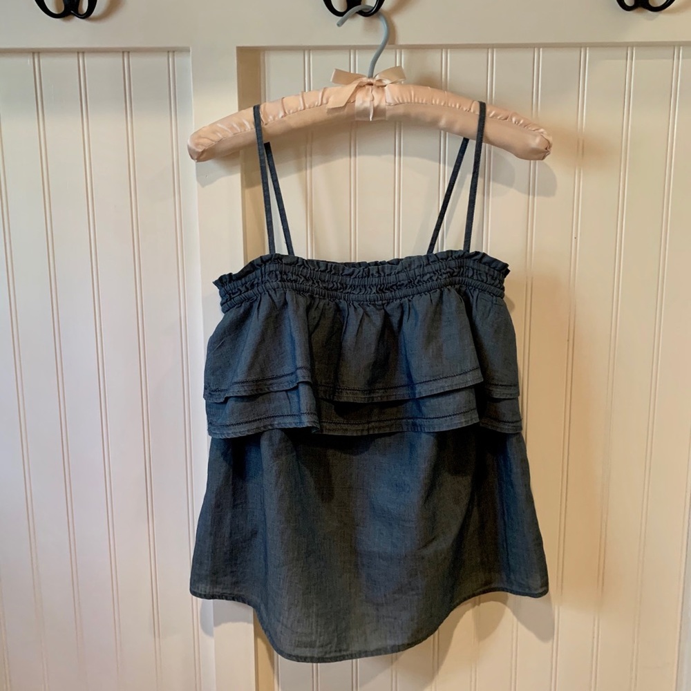 Loft Chambray Ruffle Tank